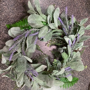 Lavender and Lambs Ear Wreath,Farmhouse Wreath,Summer Wreath,All Year Wreath. Gift Wreath. Greenery Wreath. Front Door Wreath. Wreath image 6