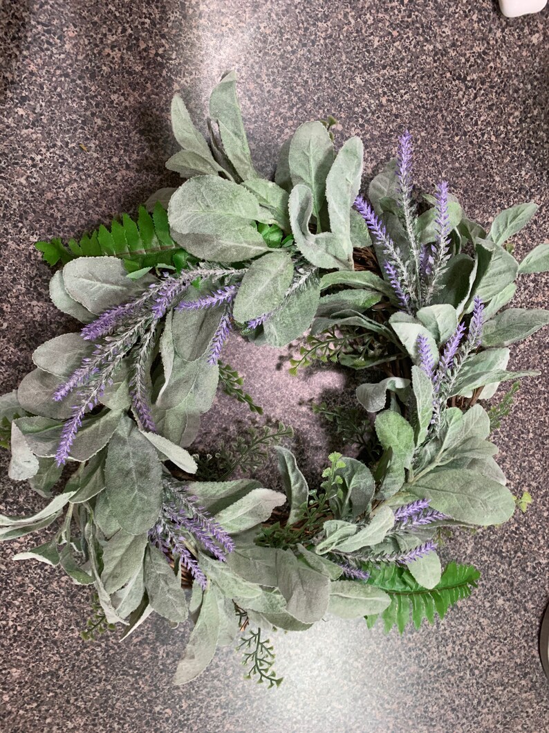 Lavender and Lambs Ear Wreath,Farmhouse Wreath,Summer Wreath,All Year Wreath. Gift Wreath. Greenery Wreath. Front Door Wreath. Wreath image 6