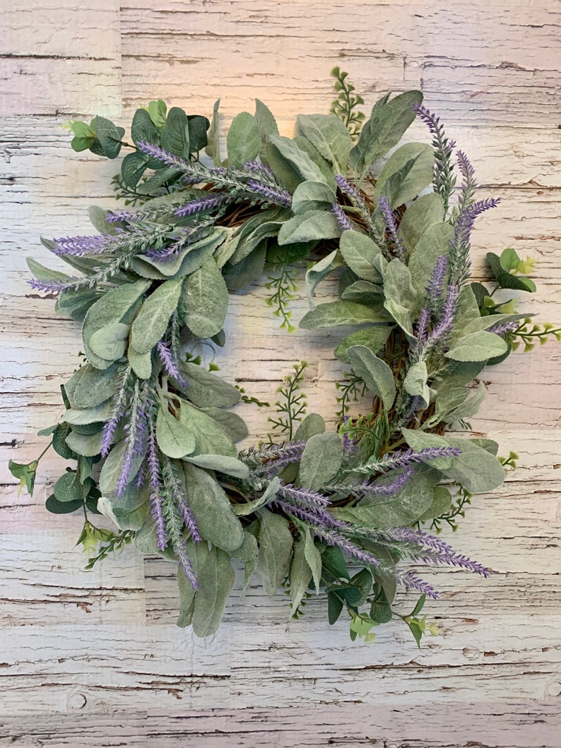 Lavender and Lambs Ear Wreath,Farmhouse Wreath,Summer Wreath,All Year Wreath. Gift Wreath. Greenery Wreath. Front Door Wreath. Wreath image 4