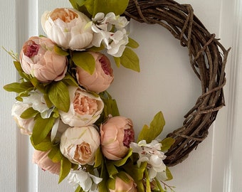 Peony Wreath for Door, Spring Wreath for Front Door, Wedding Wreath for Door, Wreath For Front Door Farmhouse. Gift for her