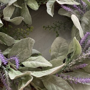 Lavender and Lambs Ear Wreath,Farmhouse Wreath,Summer Wreath,All Year Wreath. Gift Wreath. Greenery Wreath. Front Door Wreath. Wreath image 7
