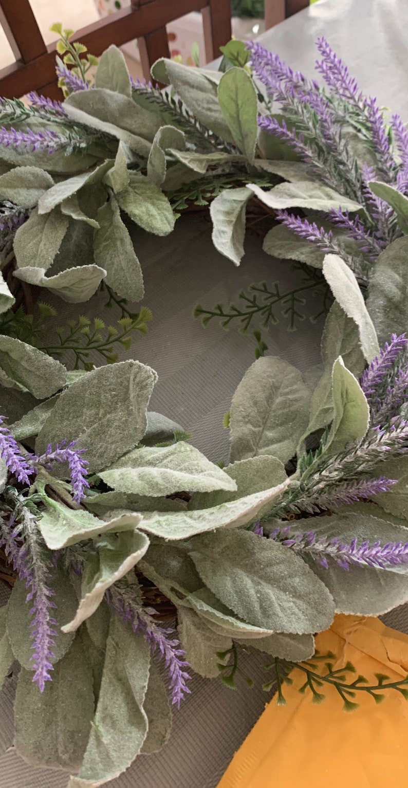 Lavender and Lambs Ear Wreath,Farmhouse Wreath,Summer Wreath,All Year Wreath. Gift Wreath. Greenery Wreath. Front Door Wreath. Wreath image 7