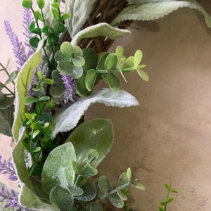 Lavender and Lambs Ear Wreath,Farmhouse Wreath,Summer Wreath,All Year Wreath. Gift Wreath. Greenery Wreath. Front Door Wreath. Wreath image 2