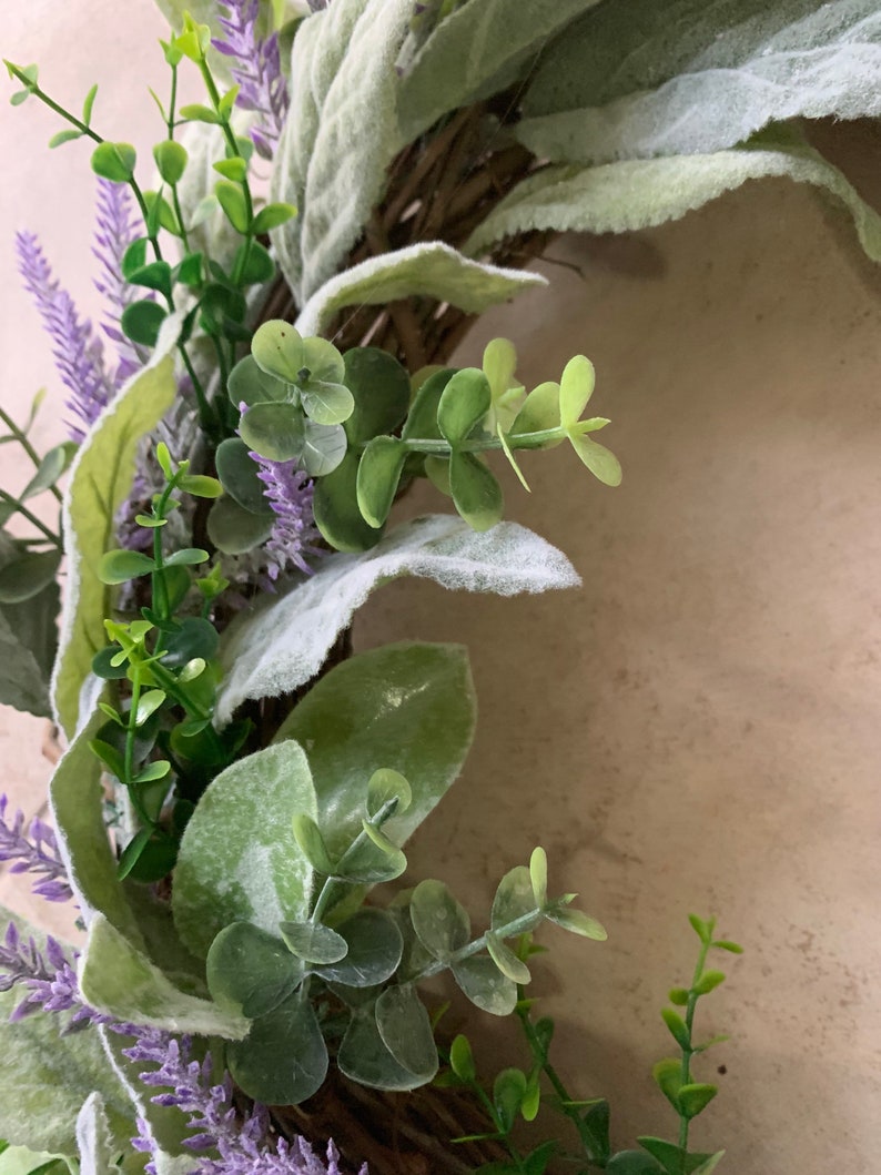 Lavender and Lambs Ear Wreath,Farmhouse Wreath,Summer Wreath,All Year Wreath. Gift Wreath. Greenery Wreath. Front Door Wreath. Wreath image 2