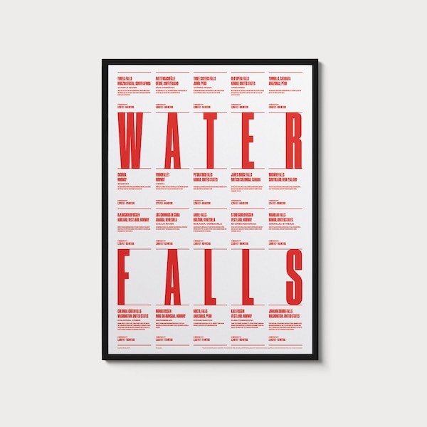 Die höchsten Wasserfälle der Welt nach Gesamthöhe - Kunstdruck, DatenVisualisierung Poster