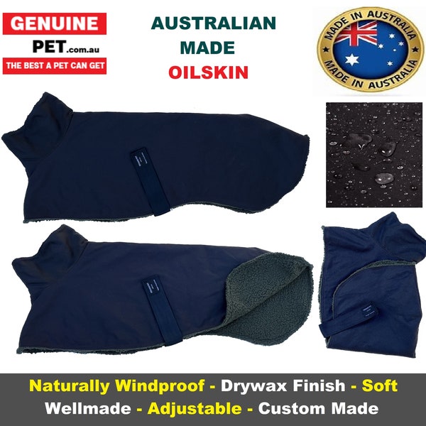 AUSTRALIAN MADE Greyhound Oilskin Dog Coat Rug Jacket Waterproof Sherpa Fabric