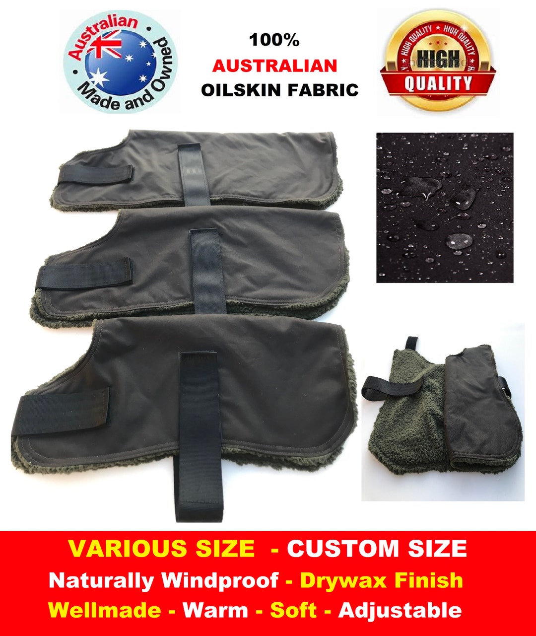 Oilskin Dog Coats Jacket Rug Waterproof Winter Sherpa Fur Lined