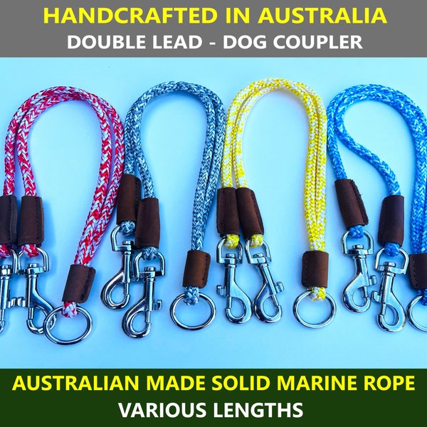 AUSTRALIAN HANDMADE Double Lead Dog Coupler Two Way Lead Solid Rope - 6mm