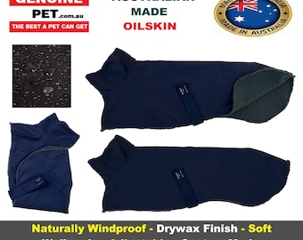 AUSTRALIAN MADE Oilskin Whippet Dog Coat Rug Jacket Waterproof Sherpa Fabric