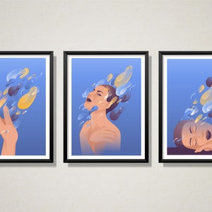 Printable wall poster. The stream of amorphous shapes. Digital illustration. Unique.