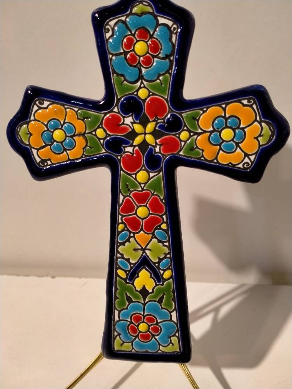 Spanish Ceramic Cross for Wall Decor Hand Painted With Enamel Etsy
