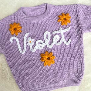 Oversized Personalised Baby Children’s Name Knit Jumper Sweater Cardigan, Hand Embroidered. New baby gift