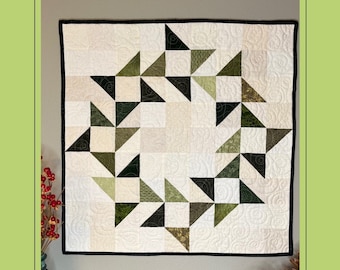 Evergreen Wreath Mini Quilt Pattern Easy Beginners PDF Quilt Pattern Christmas Quilt Pattern Farmhouse Quilt Pattern Green and Cream Quilt