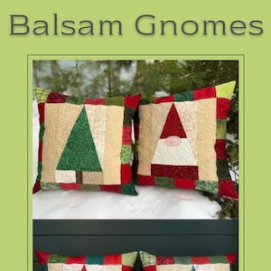 Balsam Gnomes Quilted Pillow Pattern Easy Beginners Quilt Pattern PDF Christmas Quilt Pattern Farmhouse Red & Emerald Green Quilt Pattern