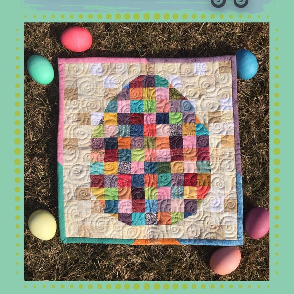 Easter Egg Mini Quilt Pattern PDF Easy Beginner Scrappy Quilt Pattern Spring Quilt Pattern Pastel Quilt Pattern Farmhouse Quilt Pattern