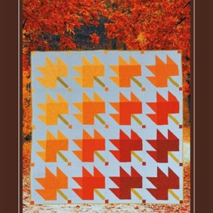 Quiltmuster, RUSTLING LAUBS Ahornblatt, Block Herbst Quiltmuster, leicht, Anfänger, Bauernhaus PDF Herbst bunte Blätter werfen Quiltmuster
