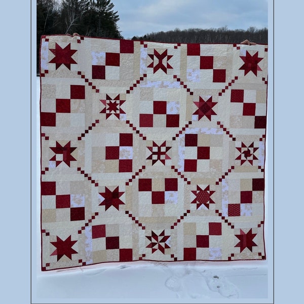 Scrappy Stars Quilt Pattern PDF Easy Beginner Quilt Pattern Christmas Quilt Pattern Farmhouse Quilt Pattern Red and White Quilt Pattern