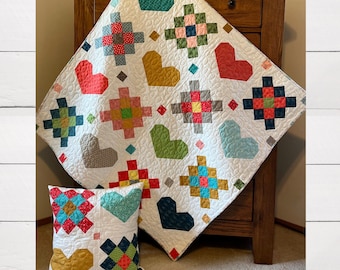 Granny Love Quilt Pattern Easy Beginners Baby Quilt Pattern Farmhouse Quilt Pattern PDF Throw Quilt Pattern Quilted Pillow Cover