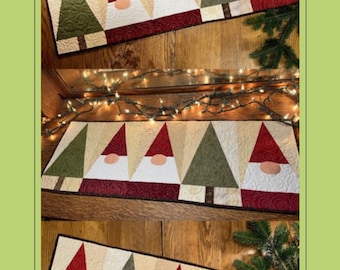 PRINTED PATTERN Balsam Gnomes Table Runner Easy Quilt Pattern for Beginners Gnome Quilt Pattern Christmas Quilt Farmhouse Quilt Pattern
