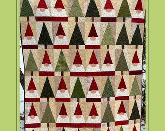 PRINTED PATTERN Balsam Gnomes Quilt Pattern Easy Beginners Quilt Pattern Christmas Quilt Pattern Farmhouse Red & Emerald Green Quilt Pattern