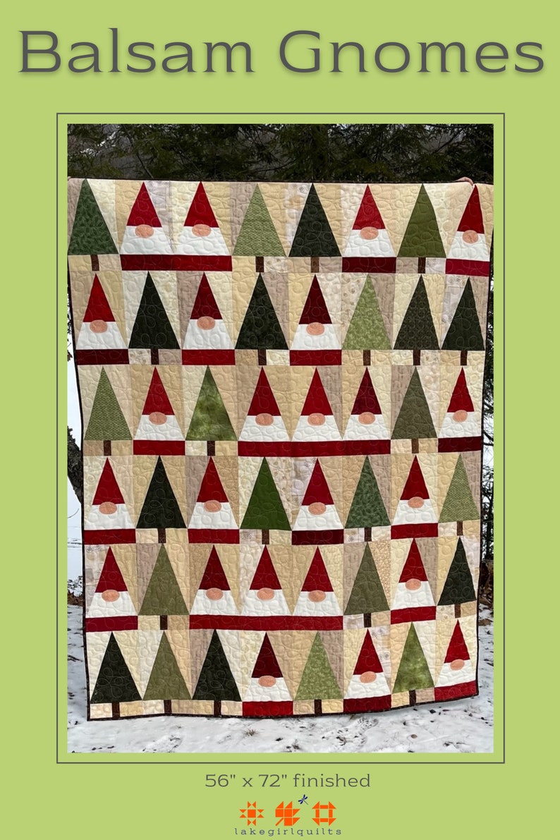 Balsam Gnomes Quilt Pattern Easy Beginners Quilt Pattern PDF Christmas Quilt Pattern Farmhouse Red & Emerald Green Quilt Pattern image 1