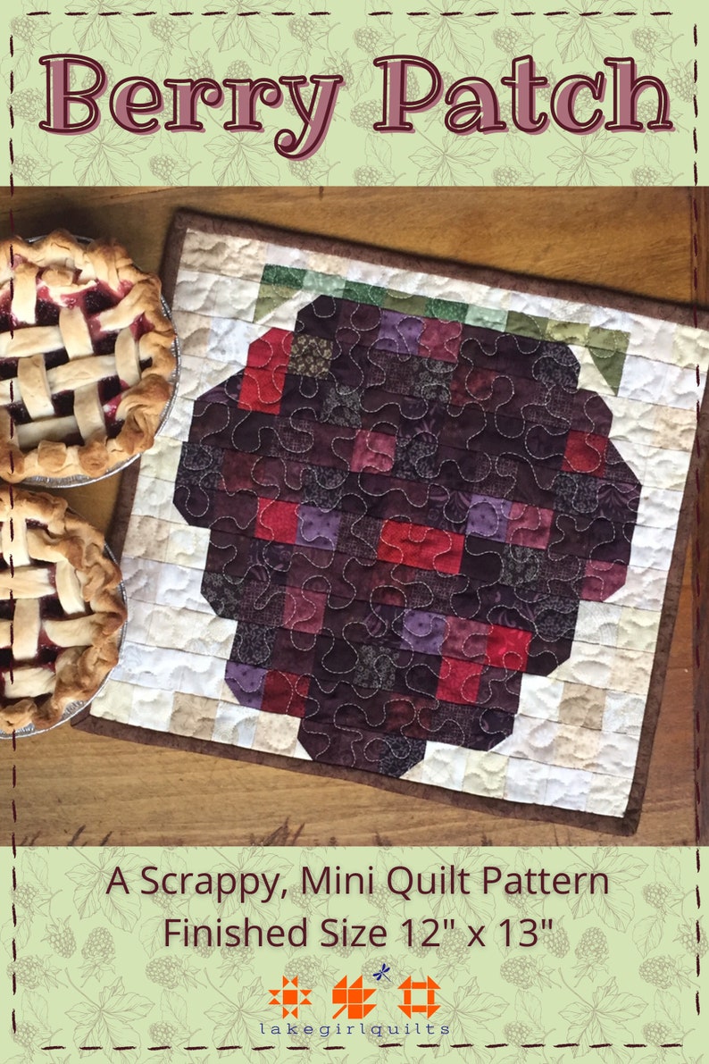 Berry Patch Mini Quilt Pattern PDF Easy Beginner Quilt Pattern Summer Quilt Pattern Doll Quilt Pattern Purple and Green Quilt Pattern image 1