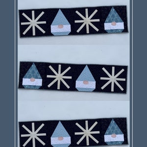 Snow Gnomes Table Runner Easy Quilt Pattern for Beginners PDF Gnome Quilt Blue and White Winter Farmhouse Quilt Table Runner Quilt Pattern