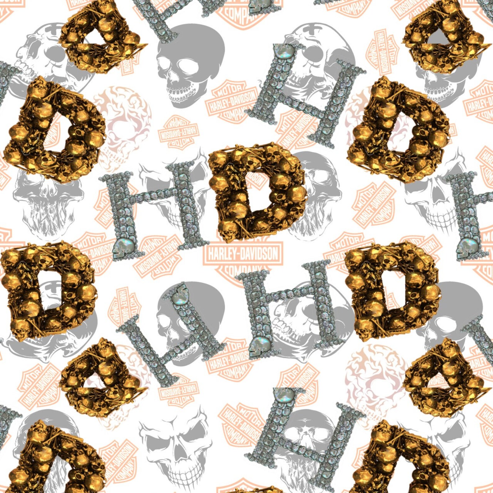 HD Skull Cotton Fabric By The Yard Etsy