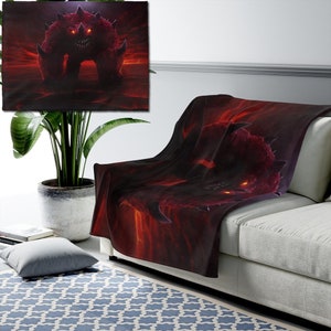 OSRS Jad Blanket, RuneScape Gift, Old School RuneScape, Fight Caves, Jad OSRS, Gift for Him/Her - Velveteen Plush Black Blanket