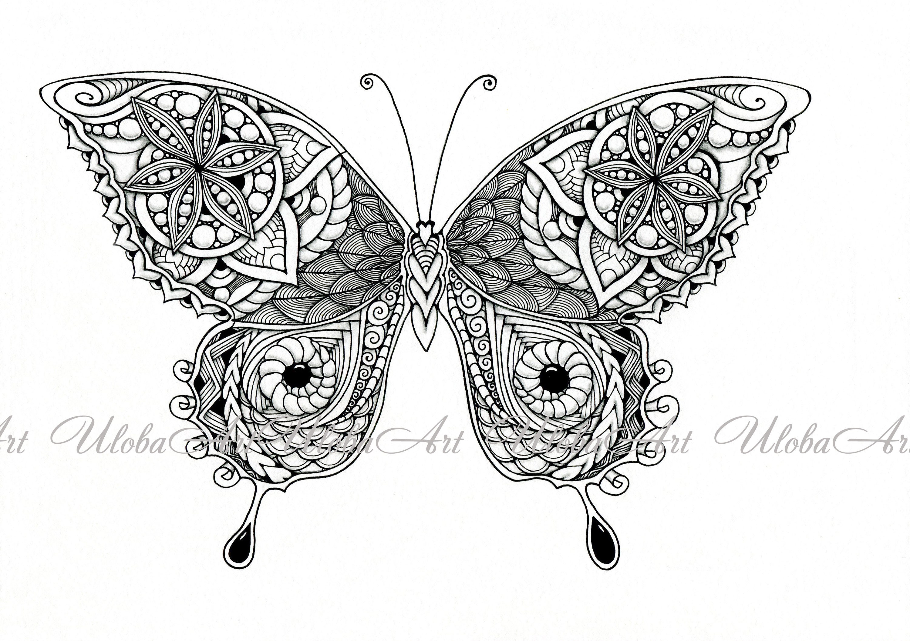 Butterfly wall art Butterfly print Zentangle Printable Etsy
