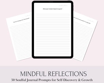 Prompted Journal "Mindful Reflections" - Daily Guided Pages with 50 Prompts for Self-Discovery & Mindfulness | Digital - Printable Files