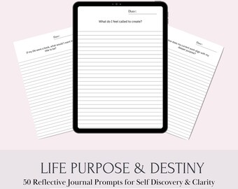 Prompted Journal "Life Purpose" - 50 Daily Guided Pages with Journaling Prompts to Help you Find Your Life Purpose - Digital Printable Files