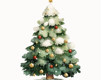 Watercolor Christmas Tree Clipart Bundle: Holiday PNG Illustrations (Digital Download)