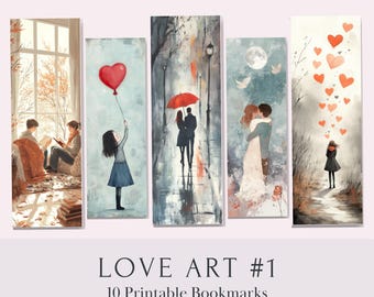 Love & Art Printable Bookmarks | 10 Romantic Bookmark Designs | Book Lover Gift | PDF Bookmark Sheets | Digital Instant Download