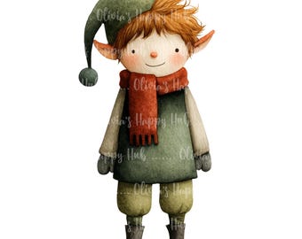 Watercolor Christmas Elf Clipart Bundle: 15 Holiday PNGs (Digital Download)