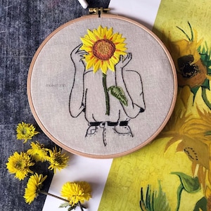 Sunflower handmade embroidery hoop art image 2