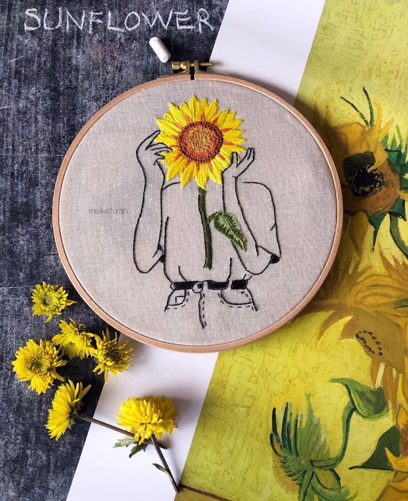 Sunflower handmade embroidery hoop art image 2