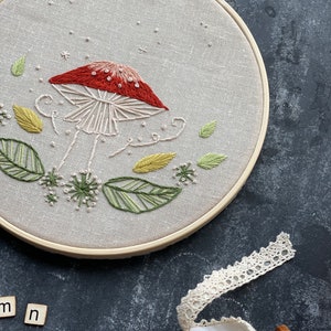 Autumn mushroom handmade embroidery hoop art image 3