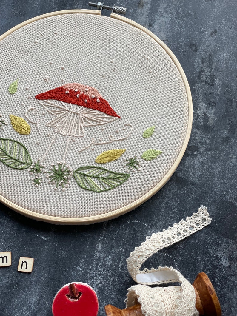 Autumn mushroom handmade embroidery hoop art image 3