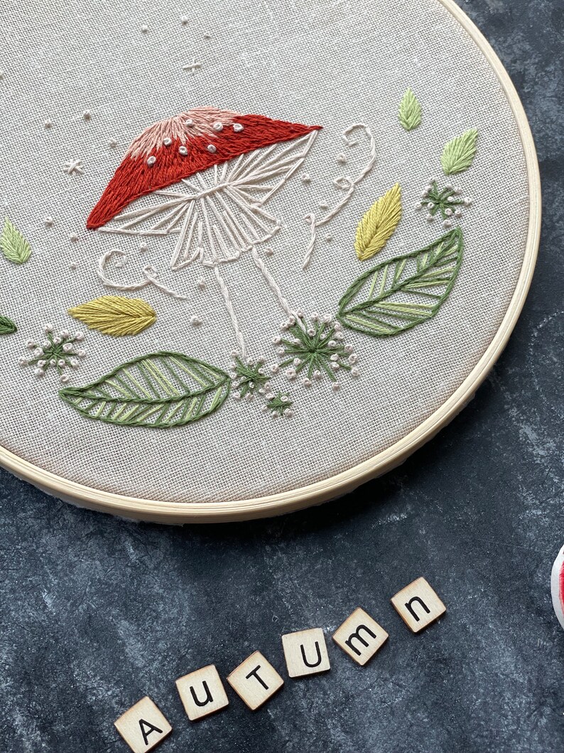 Autumn mushroom handmade embroidery hoop art image 2