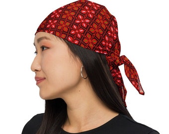 Tatreez Bandana, Rotes Tatreez Bandana, Tatreez Stickmuster, Palästinensisches Muster, Rotes Muster Bandana, Tatreez All-over Print Bandana