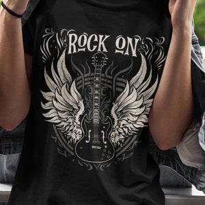 Rock on T-Shirt, Rock and Roll Shirt, Vintage Music T shirt, Guitar Shirt, Guitar wings shirt, Classic Rock Shirt