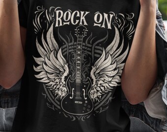 Rock on T-Shirt, Rock and Roll Shirt, Vintage Music T shirt, Guitar Shirt, Guitar wings shirt, Classic Rock Shirt