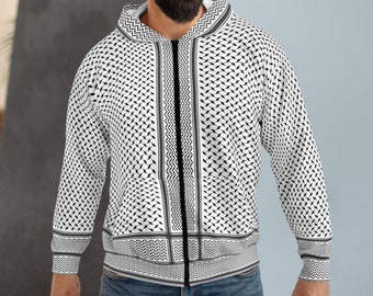 Keffiyeh Zip Hoodie, Palästina Keffiyeh Sweatshirt, Keffiyeh Muster, Keffiyeh All over print Zip Hoodie, Keffiyeh Unisex Zip Hoodie (AOP)