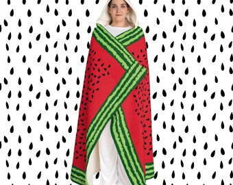 Palestine Watermelon Hooded Blanket, Pro-Palestinian Watermelon Blanket, This is not a Watermelon, Watermelon Hooded Sherpa Fleece Blanket