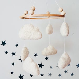 Boucle  clouds  mobile , neutral baby mobile