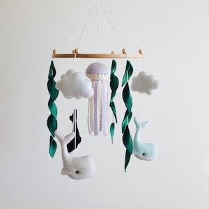 Whale Baby Mobile: Nautical Nursery Decor, Handmade Felt