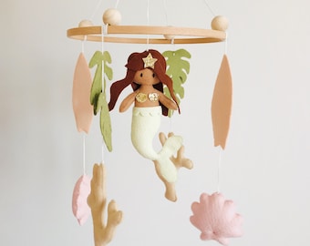 Baby girl mobile , Mermaid nursery mobile , Boho baby mobile