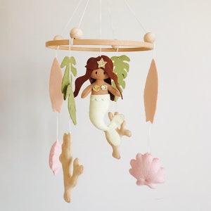 Baby girl mobile , Mermaid nursery mobile , Boho baby mobile image 1