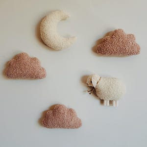 Wall decor clouds , sheep and moon , Boucle wall decorations , baby room cloud decor